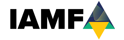 The letters IAMF next to a triangular purple, green, and yellow logo which is a modification of the Alliance for Open Media logo.